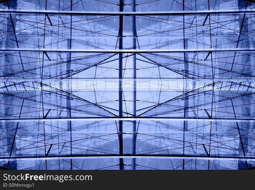 Abstract  background - overlapping reflections in the windows of a modern conference hall. Blue monochrome. Abstract  background - overlapping reflections in the windows of a modern conference hall. Blue monochrome