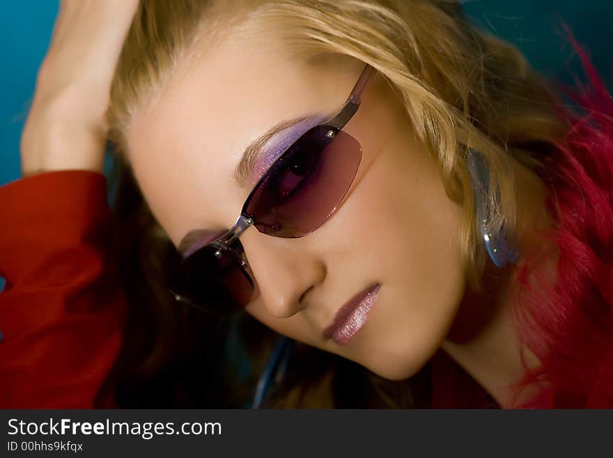 Portrait of young beautiful  blond girl in sun glasses. Portrait of young beautiful  blond girl in sun glasses