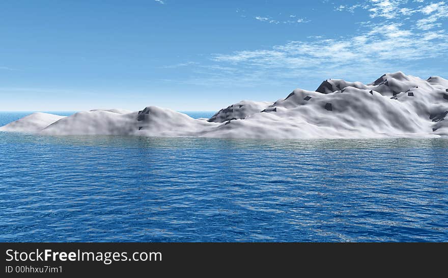 The big iceberg on the open ocean - 3d landscape scene.