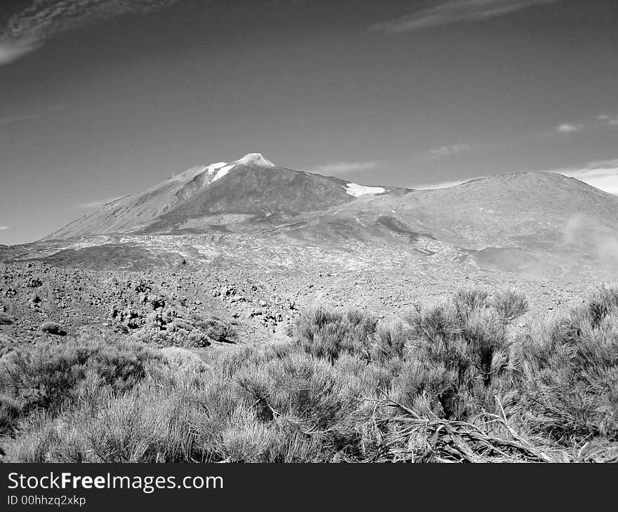 The volcano in black and white. The volcano in black and white