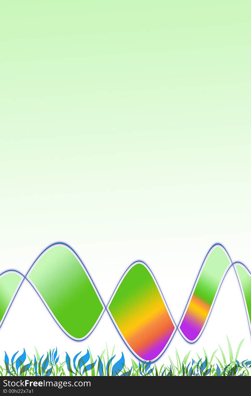 Background illustration with some grass and gradient waves. Background illustration with some grass and gradient waves