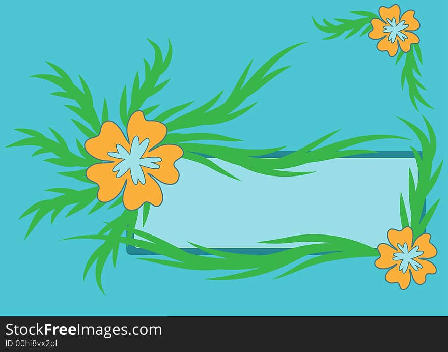 Beautiful green, blue and orange abstract vector flower label design