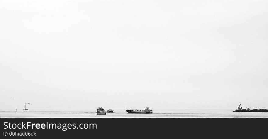 Boats in black and white