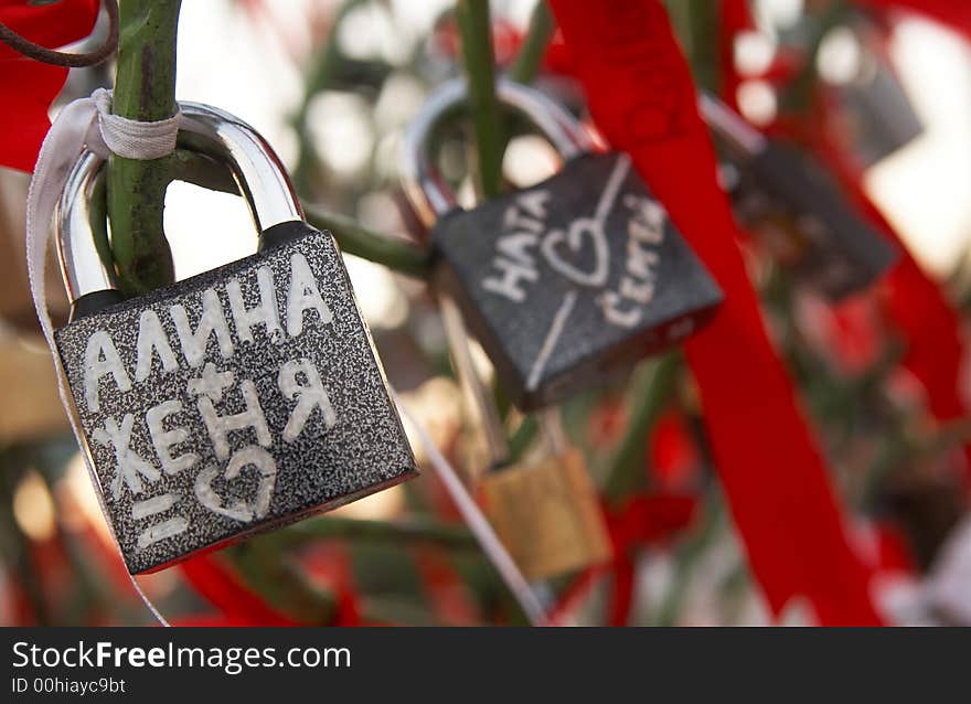 The groom and the bride hang up the lock on a tree and throw out a key in water. It means-fidelity, nobody can pick up a master key to heart favourite. The groom and the bride hang up the lock on a tree and throw out a key in water. It means-fidelity, nobody can pick up a master key to heart favourite