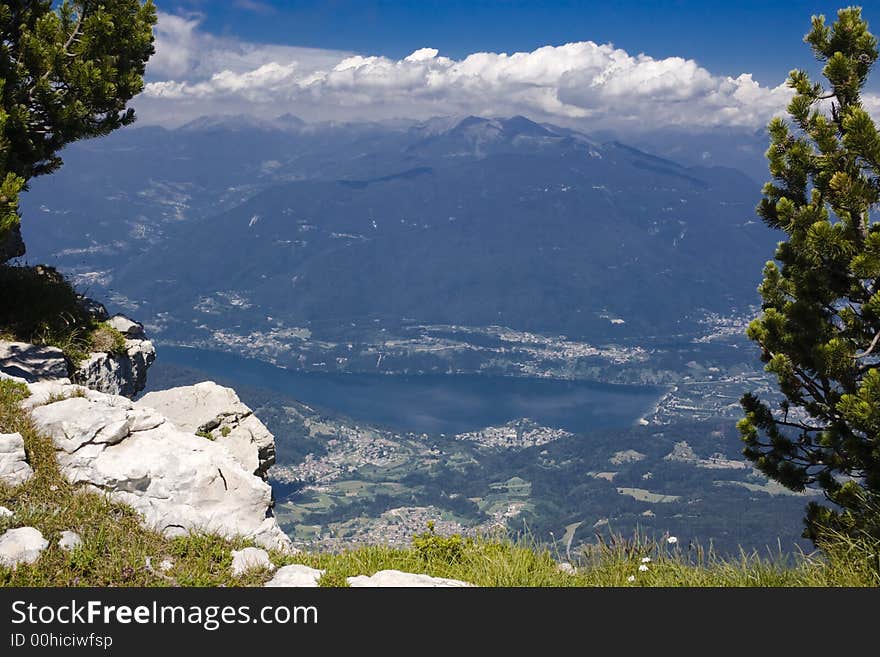 Beautiful alpine valley with lake