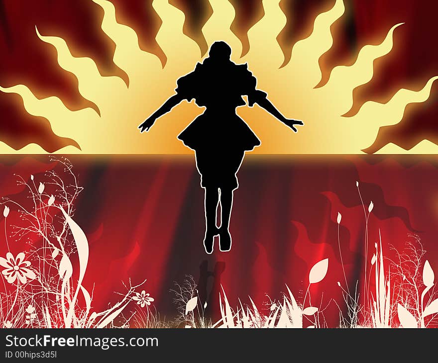 Silhouette of a dancing person in colorful environment. Illustration. Silhouette of a dancing person in colorful environment. Illustration.