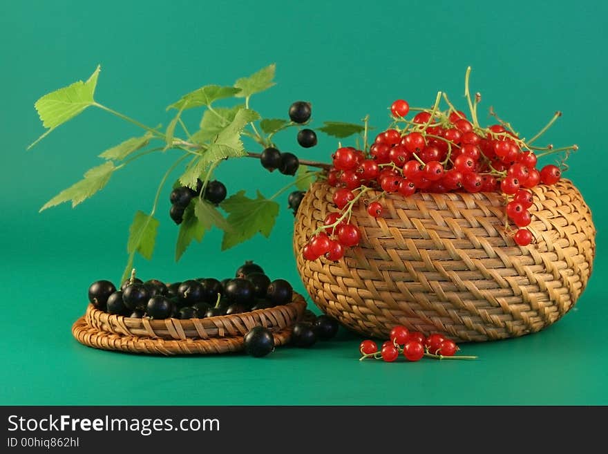 Berries of a red and black currant in a basket. Berries of a red and black currant in a basket.