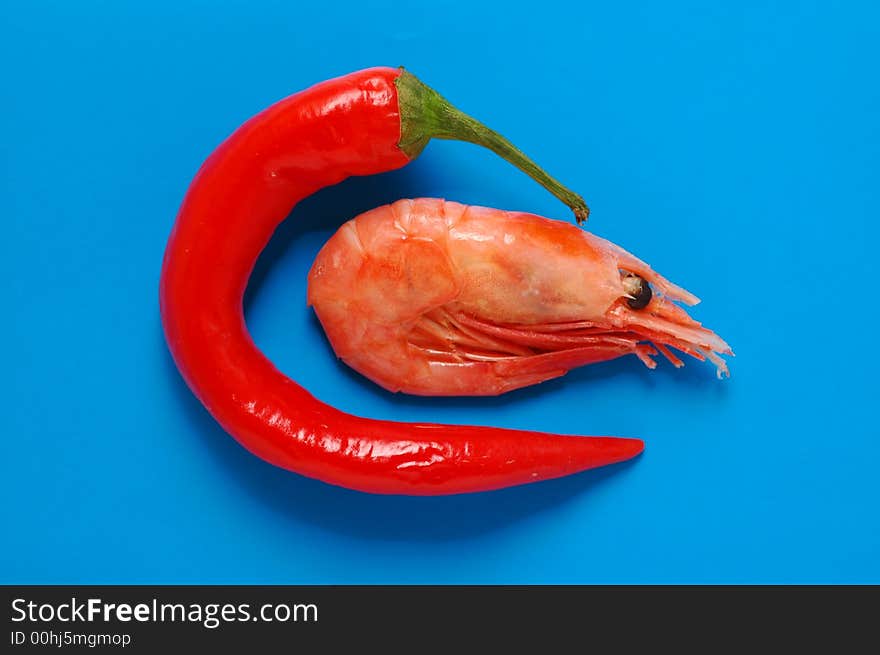 Red pepper and a shrimp. Red pepper and a shrimp