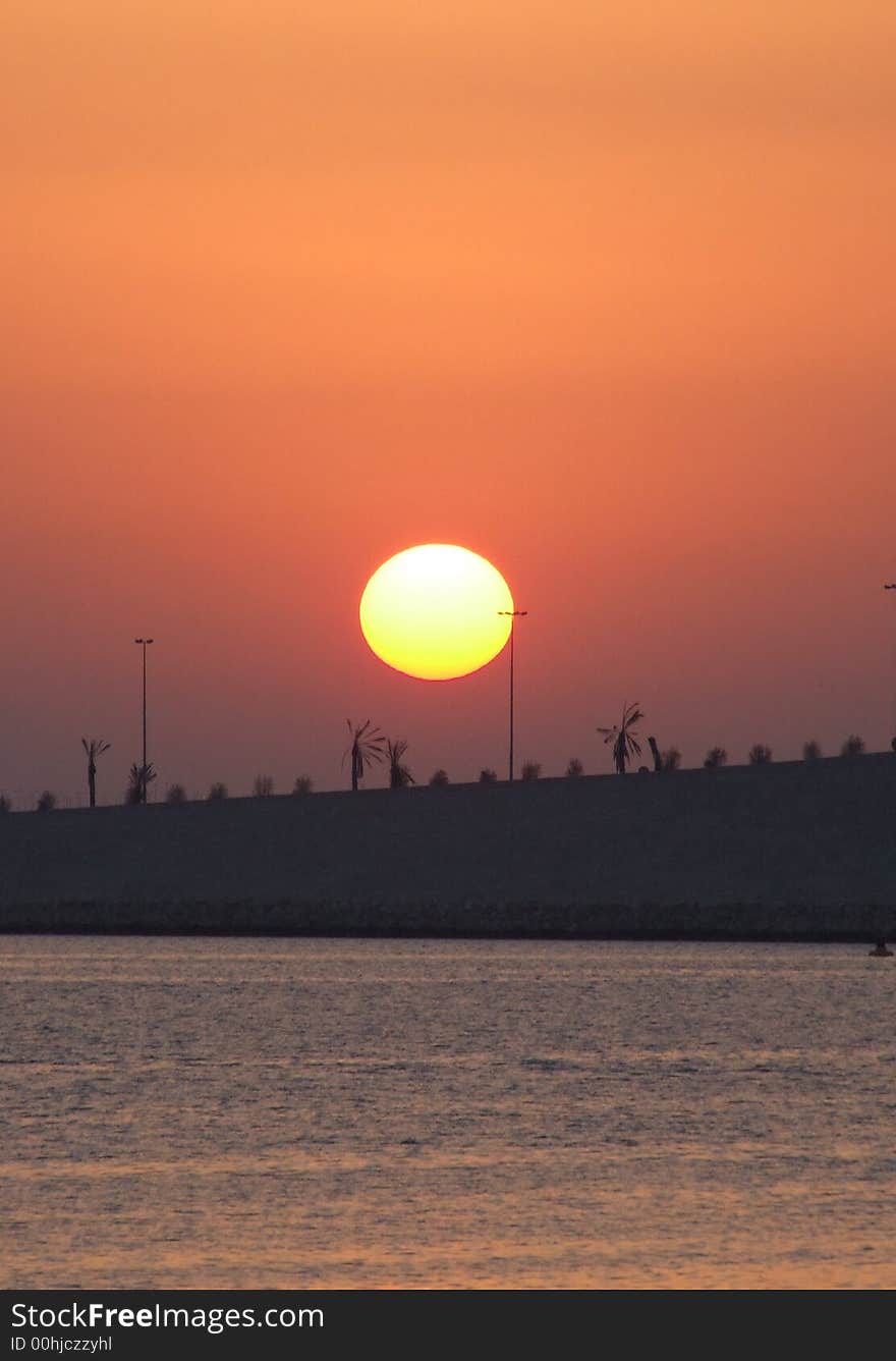 Sunrise in Bahrain over water. Sunrise in Bahrain over water