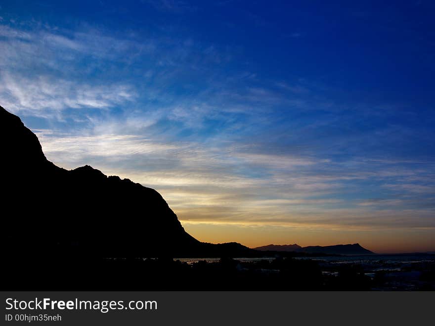 Landscape of the ocean at sunrise in Betties Bay, South Africa. Landscape of the ocean at sunrise in Betties Bay, South Africa