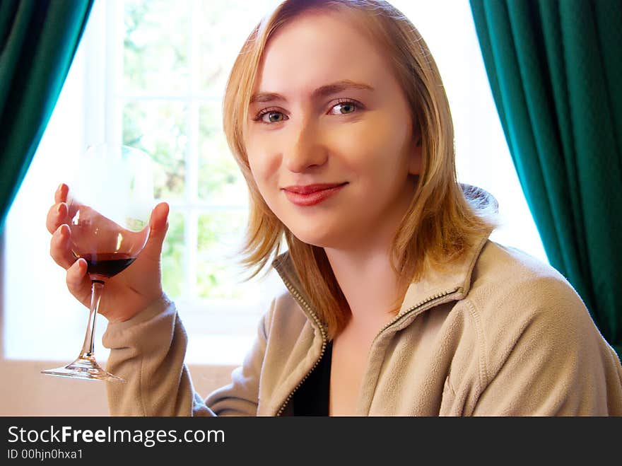 Blonde Girl Drinking Wine