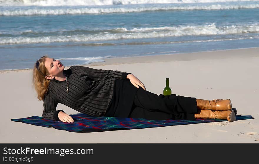 Blonde woman on the beach