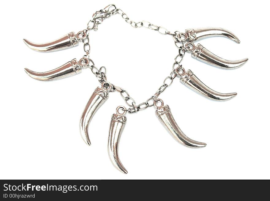 Metallic bracelet with horns isolated on the white.