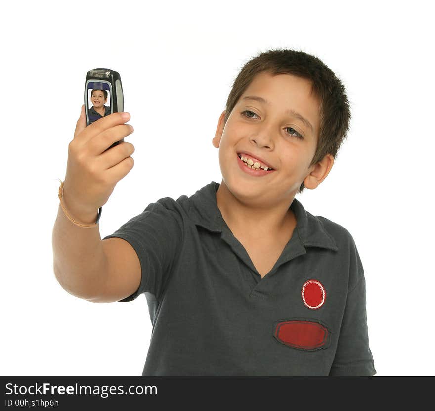 Boy taking his photo with a mobile phone. Boy taking his photo with a mobile phone