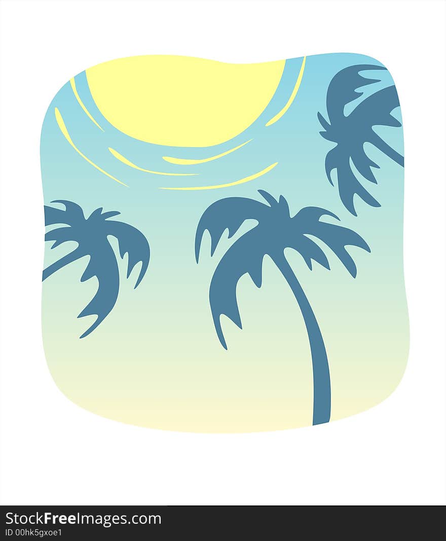 Dark silhouettes of palm trees on a background of the solar sky. Dark silhouettes of palm trees on a background of the solar sky.