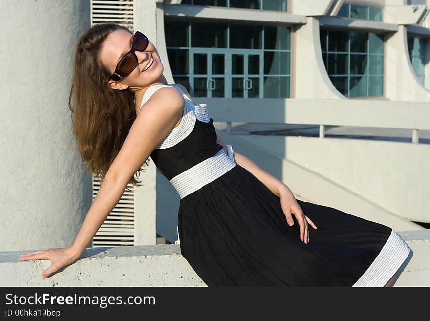 Girl on business building