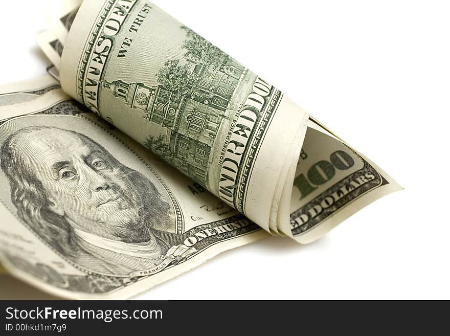 Dollar roll isolated on the white background