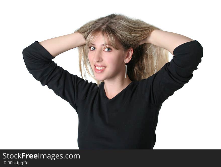 Beauty blonde girl on white background