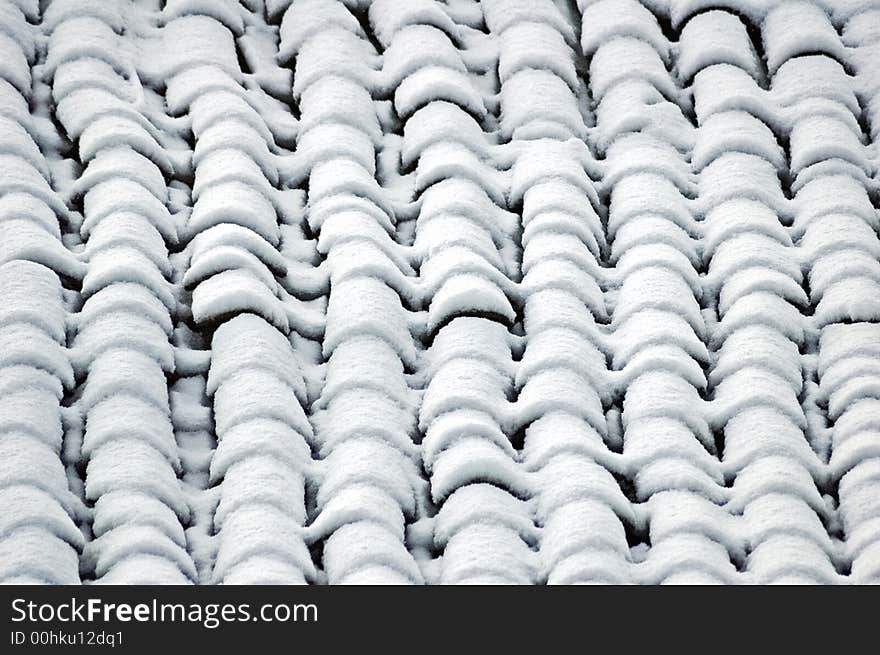 A tiles roof plenty of snow. A tiles roof plenty of snow