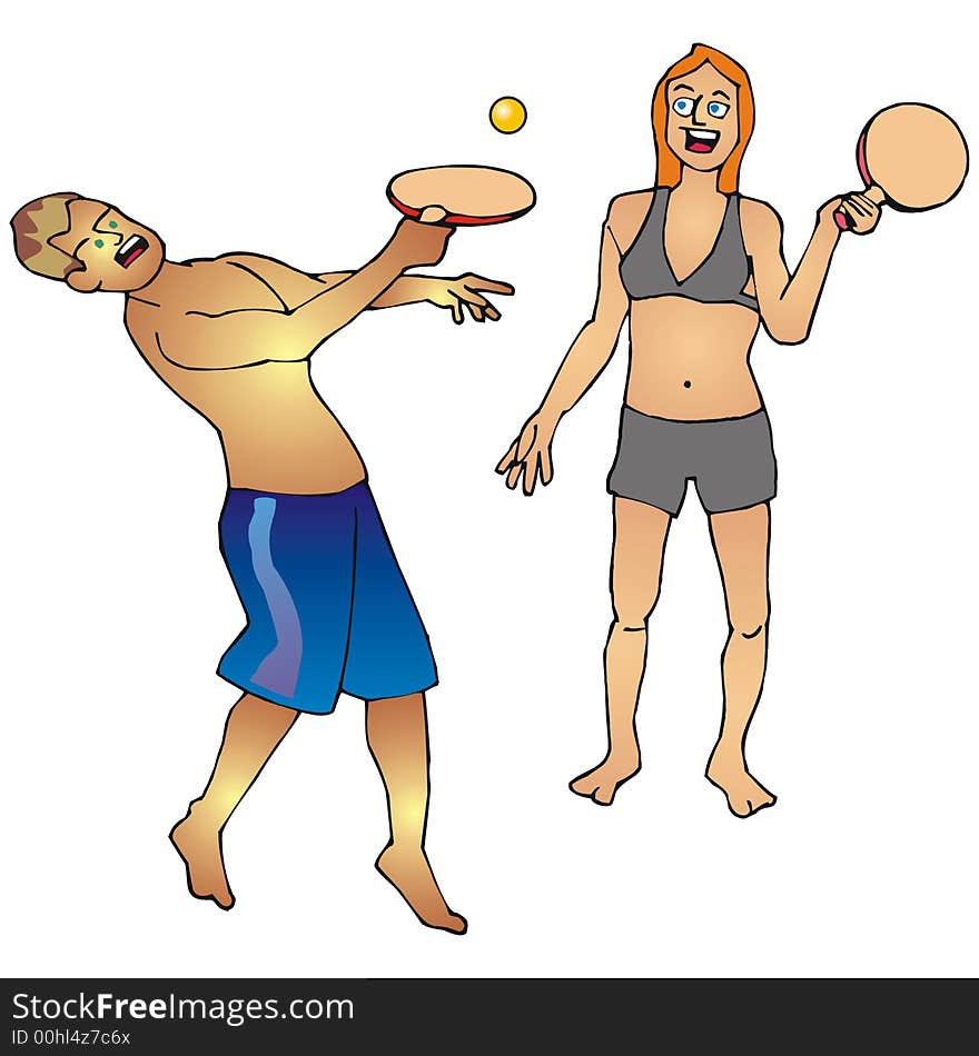 Art illustration: a couple playing racketball