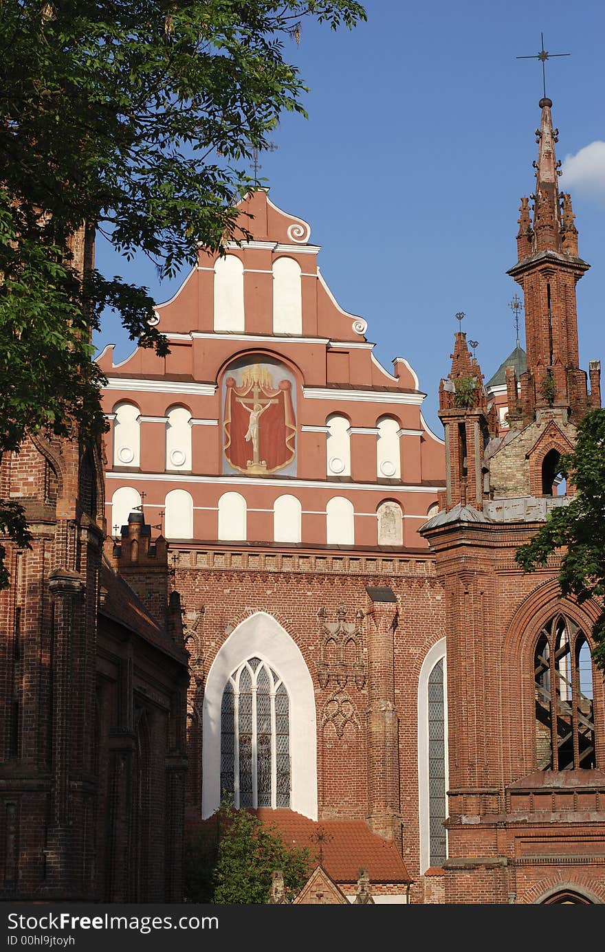 The facade of Bernardinu monastery in the old town of Vilnius, the capital of Lithuania. The facade of Bernardinu monastery in the old town of Vilnius, the capital of Lithuania.