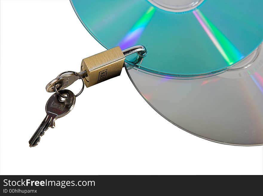 CD/DVD with padlock and keys. CD/DVD with padlock and keys