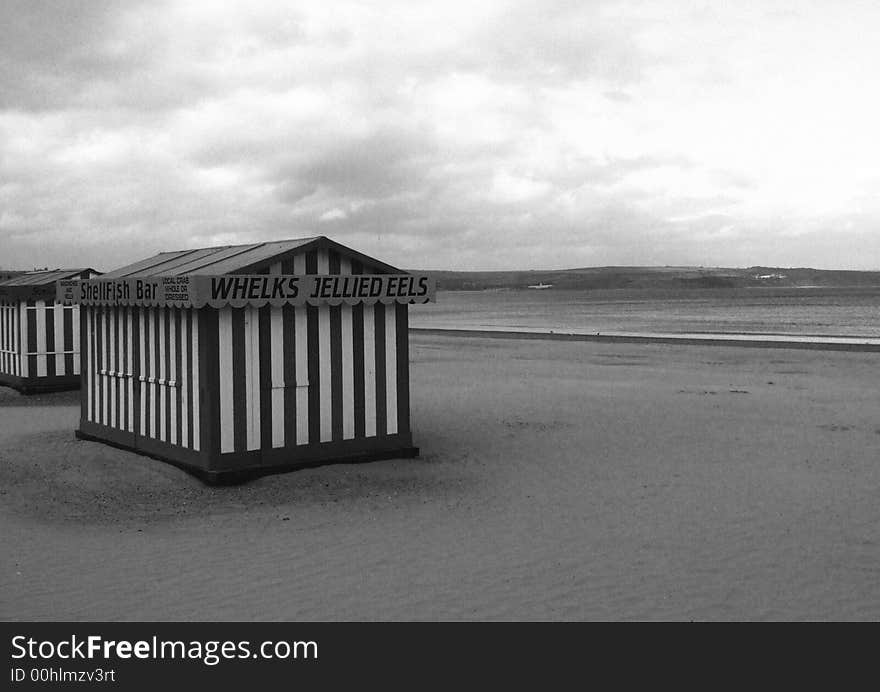 Closed beach stall on Weymouth beach, Dorset, England. Closed beach stall on Weymouth beach, Dorset, England