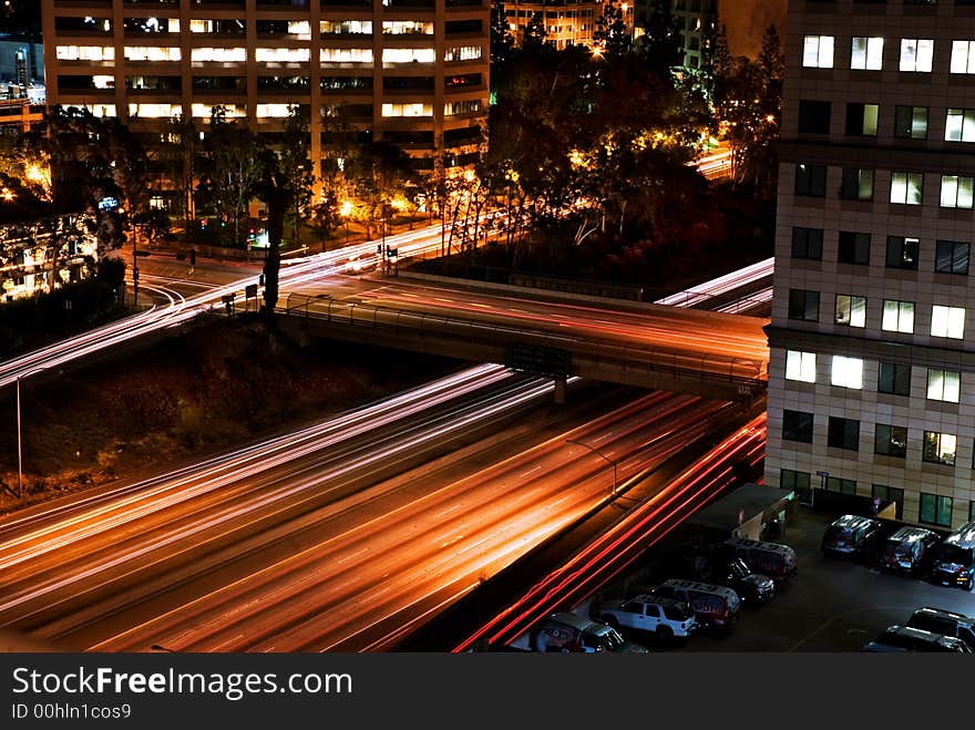 Night photo of traffic overlooking the 134 freeway. Night photo of traffic overlooking the 134 freeway.