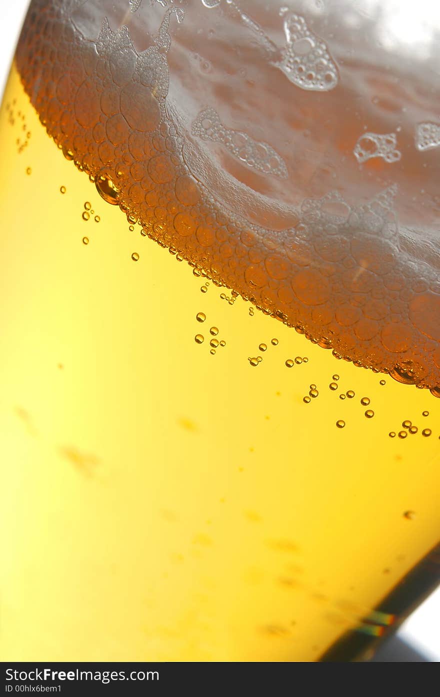 Close up of a pint of lager with a frothy head and bubbles. Close up of a pint of lager with a frothy head and bubbles.