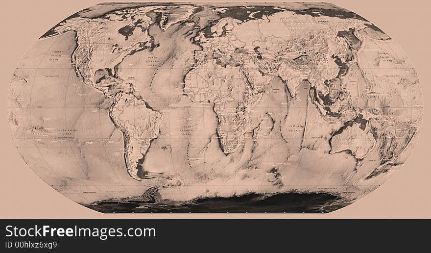Background with a sepia colored world map. Background with a sepia colored world map
