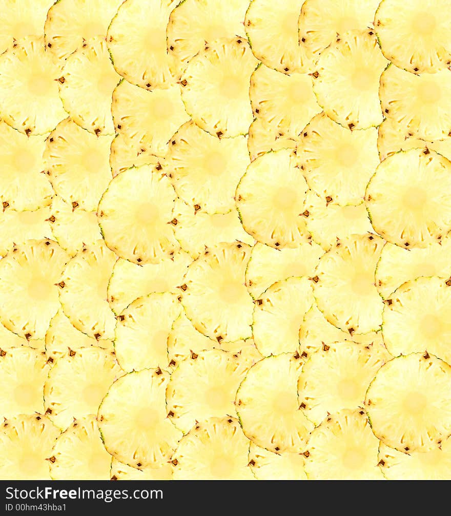 Background made from many sliced pineapples.