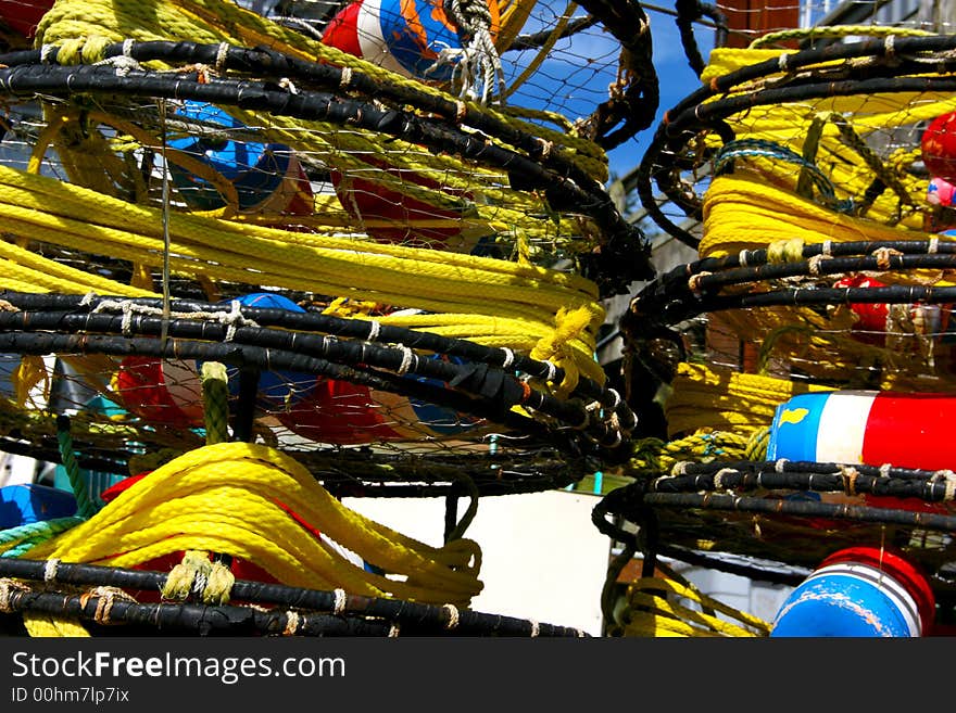 Colorful Crab pots stacked for the next Crabbing expedition