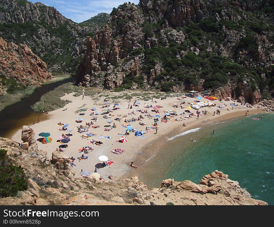 Aerial shot of small scenic beach in rural Sardinia. Italy. Aerial shot of small scenic beach in rural Sardinia. Italy