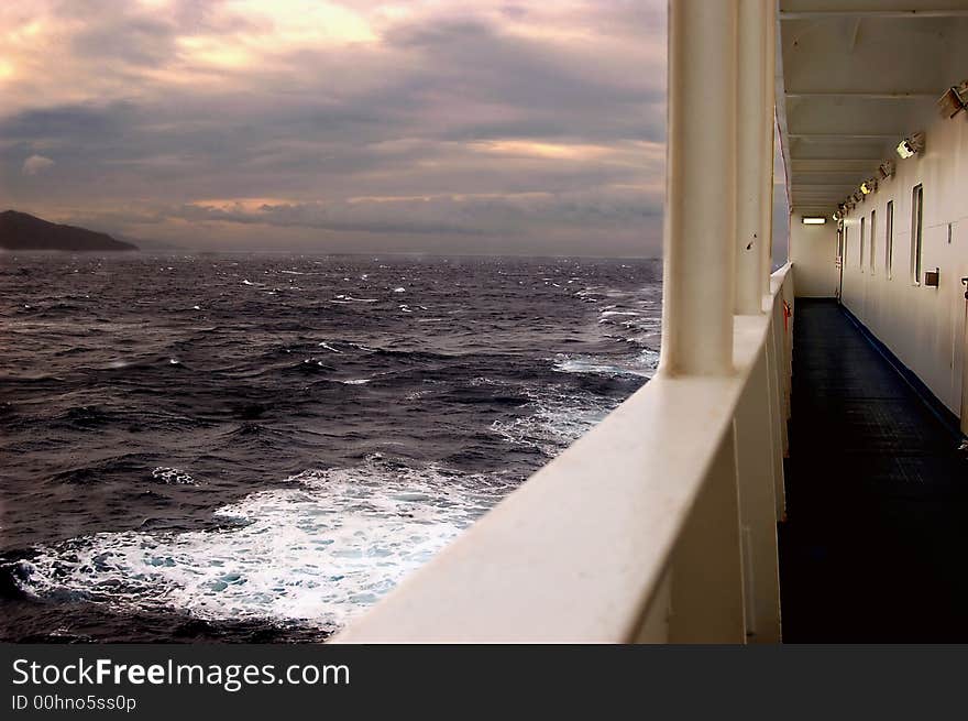 Ferryboat in mediterranean sea before storm. Ferryboat in mediterranean sea before storm