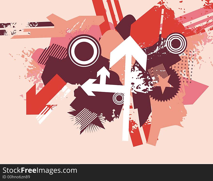 Modern grunge background with many arrows and circles,  illustration in red and rose colors. Modern grunge background with many arrows and circles,  illustration in red and rose colors.