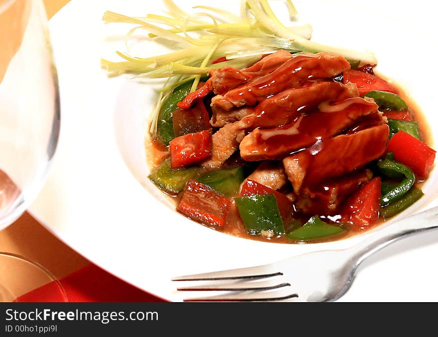 Sauteed pork sirloin with hoisin sauce. Sauteed pork sirloin with hoisin sauce