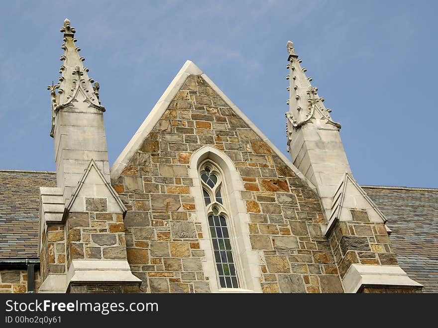 Close-up details of a Gothic Revival Architecture style building of stone built in the 1920s