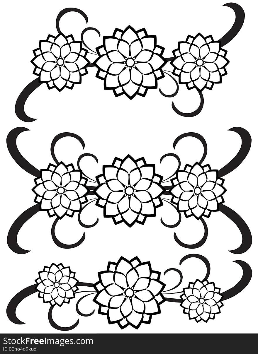 Unique graphics useful as decorations, ornaments and separators. Black designs on a white background. Unique graphics useful as decorations, ornaments and separators. Black designs on a white background.