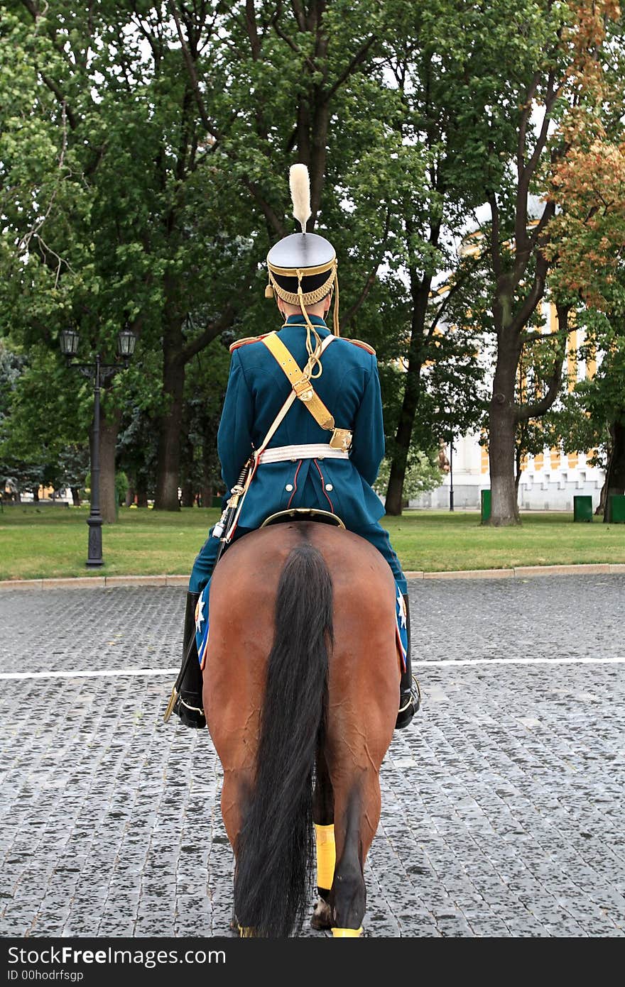 The cavalryman on parade in Kremlin, Russia