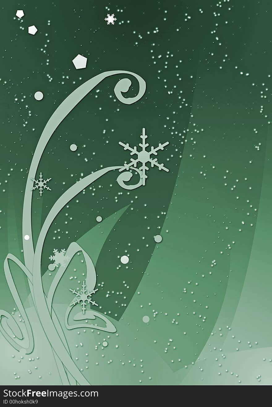 Winter night illustration - green version. Winter night illustration - green version