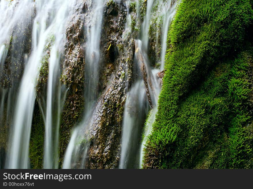 The beautiful waterfall in forest, spring,  long exposure