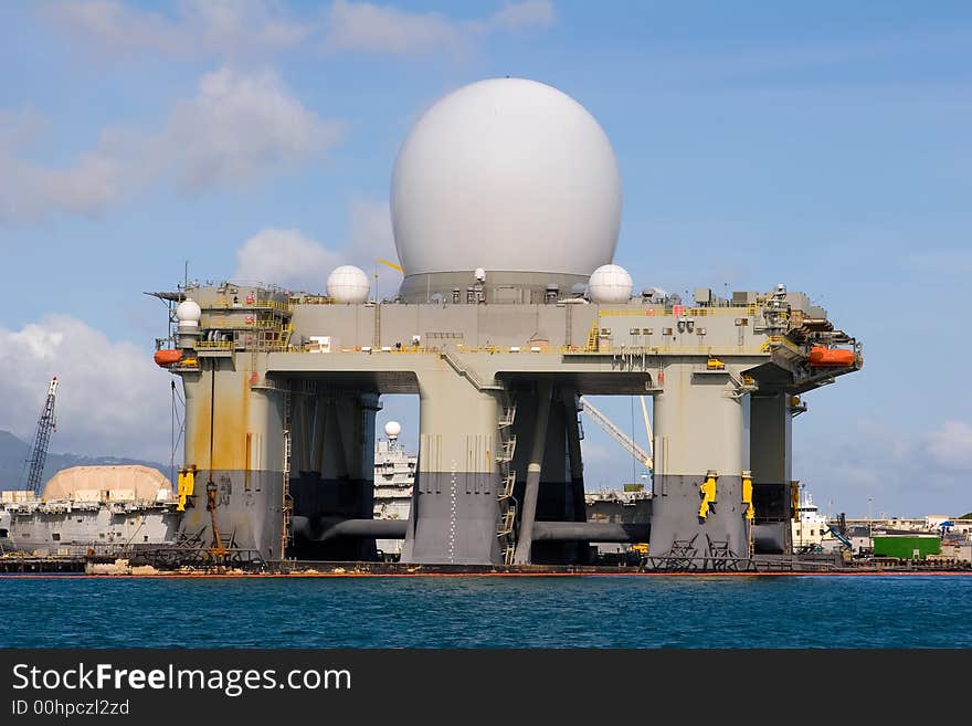 Oil platform turned into a radar missile monitoring system for the military. Oil platform turned into a radar missile monitoring system for the military