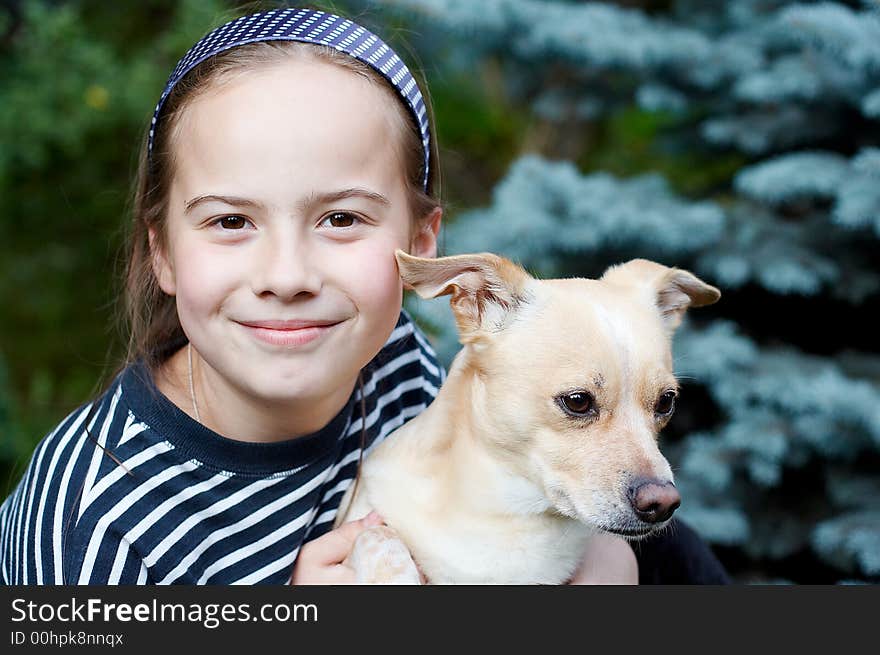 Smiling Girl And Dog