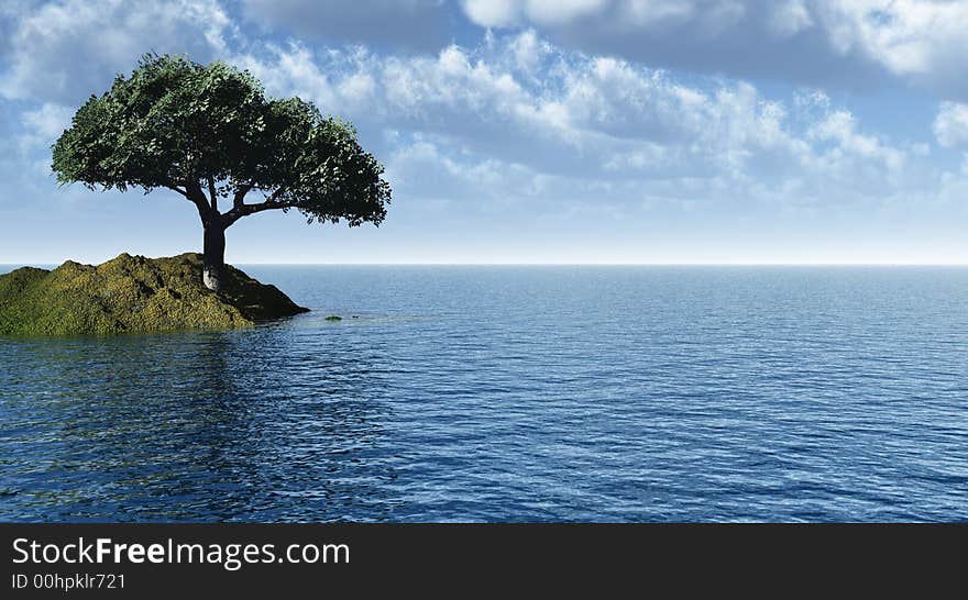 Old tree at a ocean beach - digital artwork. Old tree at a ocean beach - digital artwork.