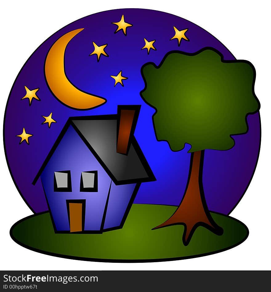 Nighttime Blue House Clip Art