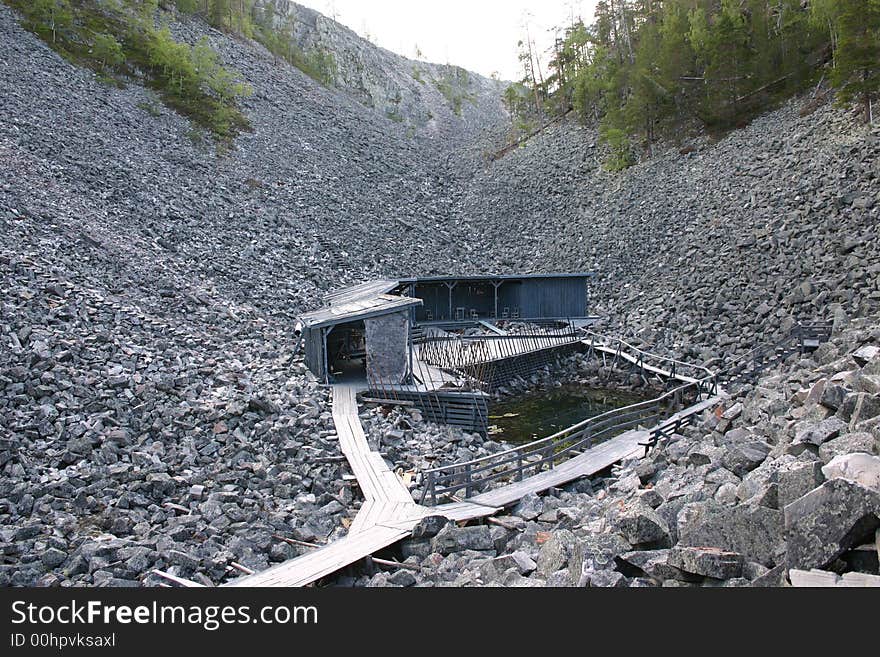 Amphitheater in the grey rock valley of Aittakuru in Pyhätunturi of Pelkosenniemi, Finland. Amphitheater in the grey rock valley of Aittakuru in Pyhätunturi of Pelkosenniemi, Finland.