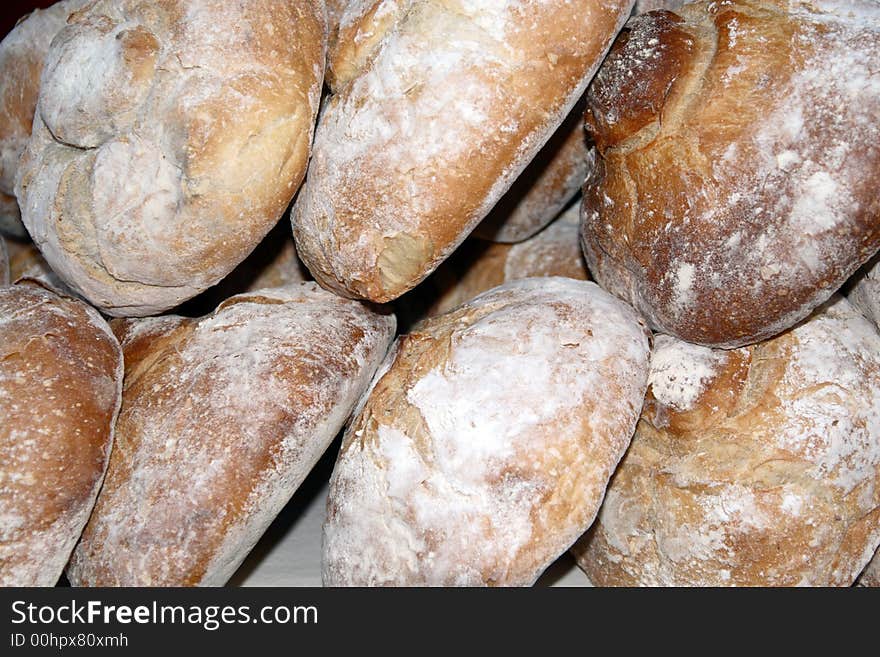 Fresh bread details in a baker´s shop