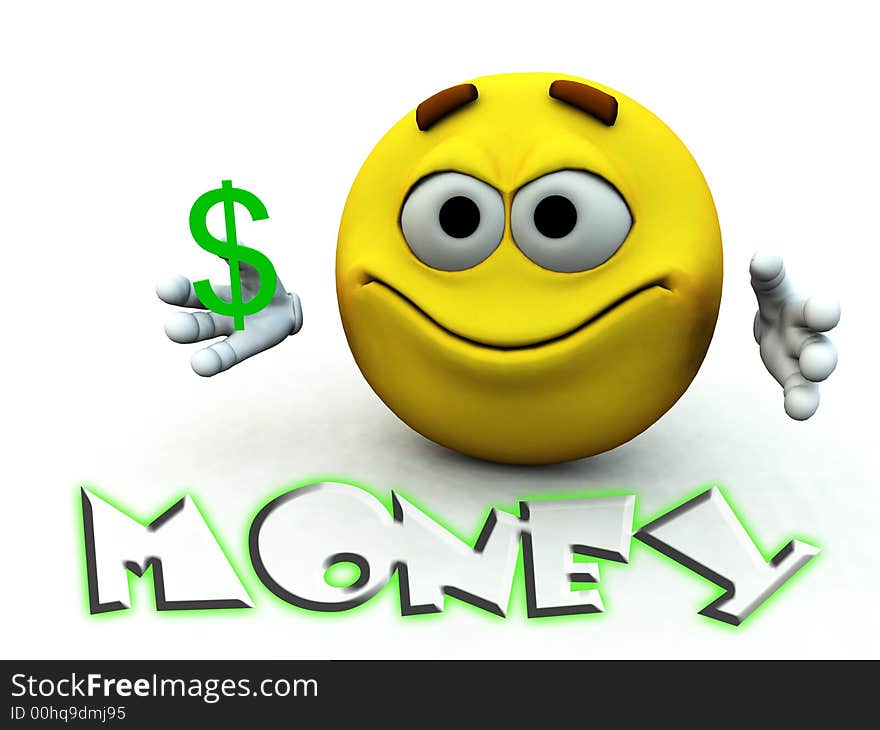 A image of a happy cartoon man with a dollar sign in his hand. A image of a happy cartoon man with a dollar sign in his hand.