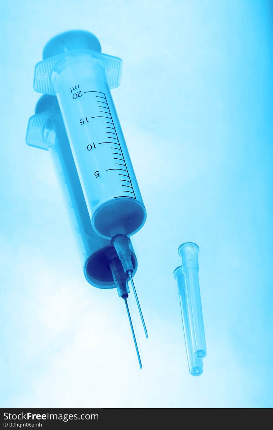 Medical disposable syringe on white background