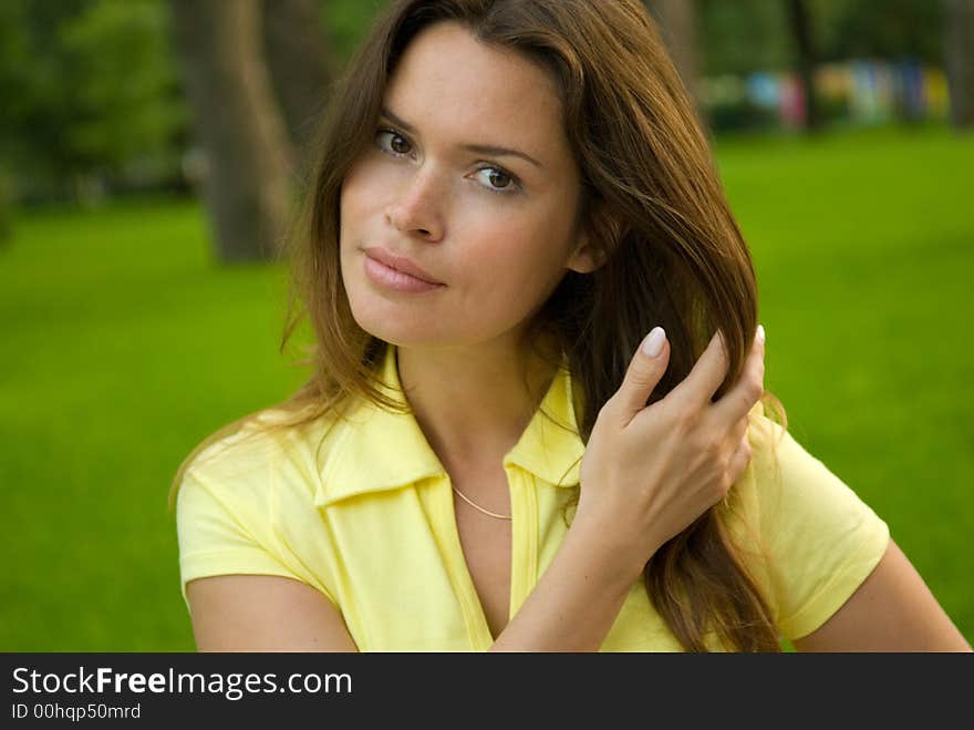 Beautiful lady in a yellow t-shirt